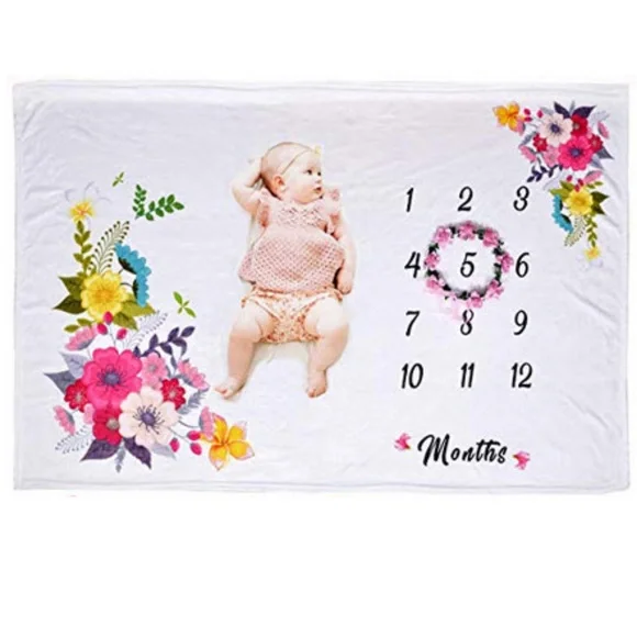 Luxurious floral milestone baby blanket - Picture 2 of 8